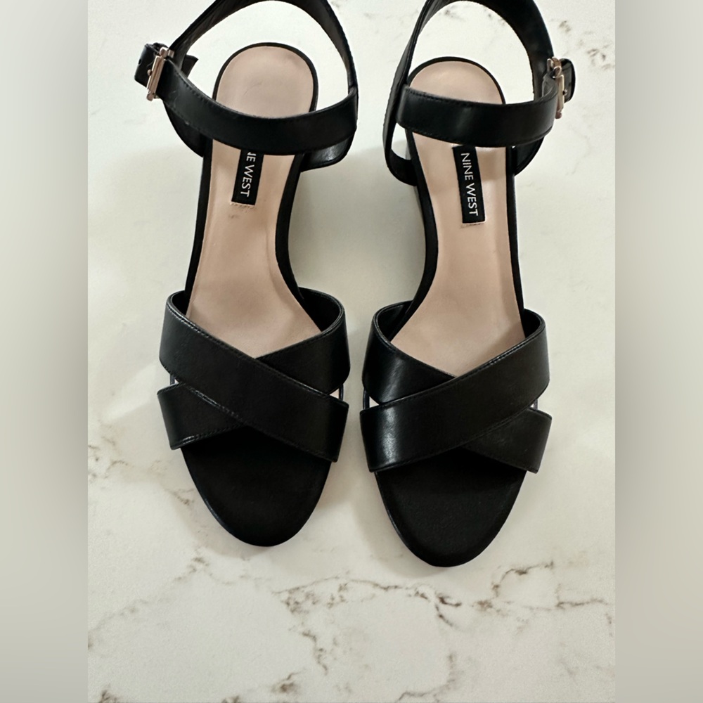 *Nine West Black  Sandals Covered Wedge 2